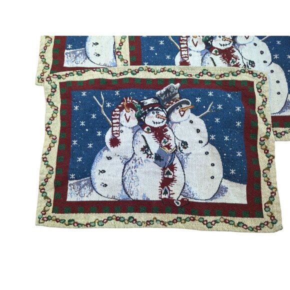 Set Of 4 Vintage Snowman Christmas Placemats Woven Tapestry Holiday Decor 12"x18 - Picture 3 of 8